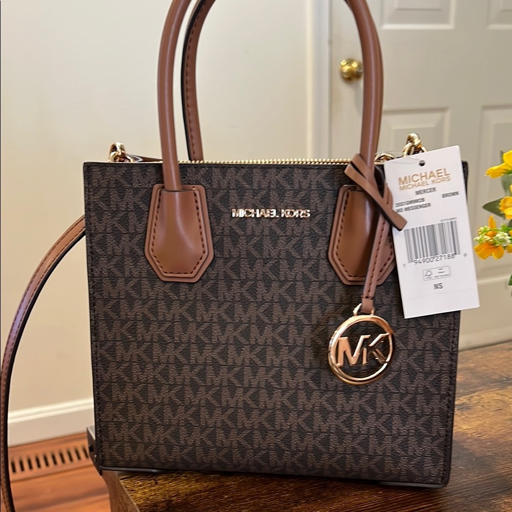Michael Kors Collection Brown Crossbody Bag with Gold Charm